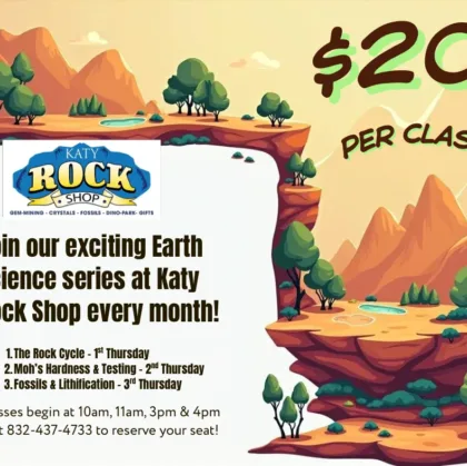 Join us for our exciting Earth Science lecture series at Katy Rock Shop, starting next week!